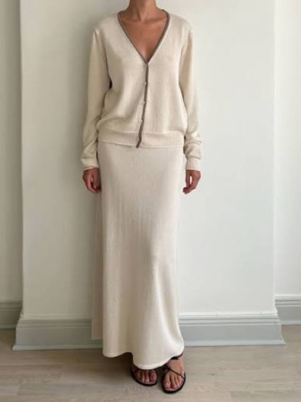 Djerf Avenue Contrast Midi Skirt Ivory